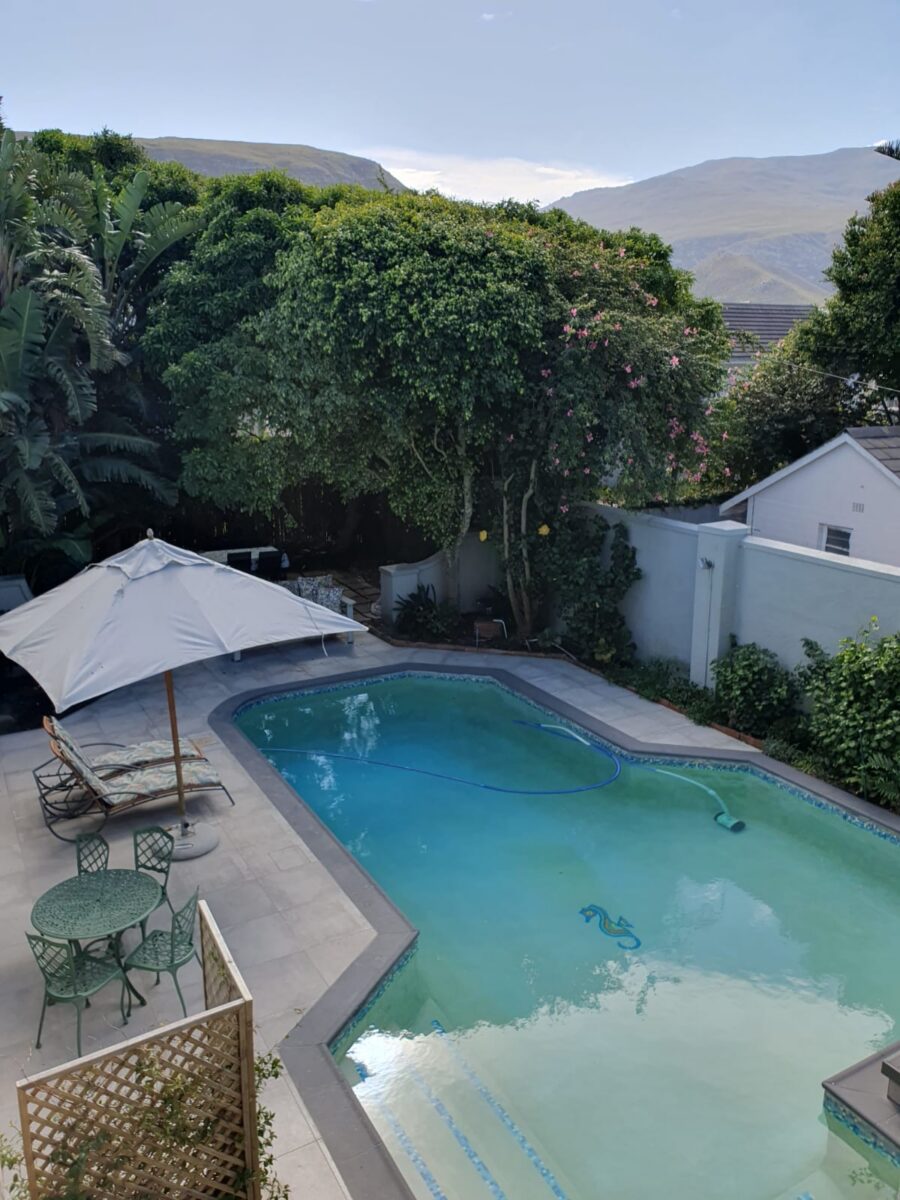Swimming pool and garden seen from the Hibiscus Suite balcony
